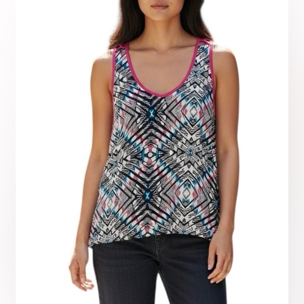 Xhilaration Geometric Print Sleeveless Top Women’s Medium Pink Navy Asymmetrical